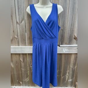Lands’ End Sleeveless Wrap-Style Fit & Flare Dress Royal Blue - L (14-16)